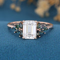 Emerald Cut  Moissanite Cluster Engagement ring