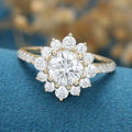 Round Moissanite Halo | Flower Half Eternity Engagement ring