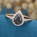 Pear cut Black Rutilated Quartz Halo Engagement ring