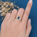 Pear cut Blue Green Sapphire Cluster Engagement Bridal Set
