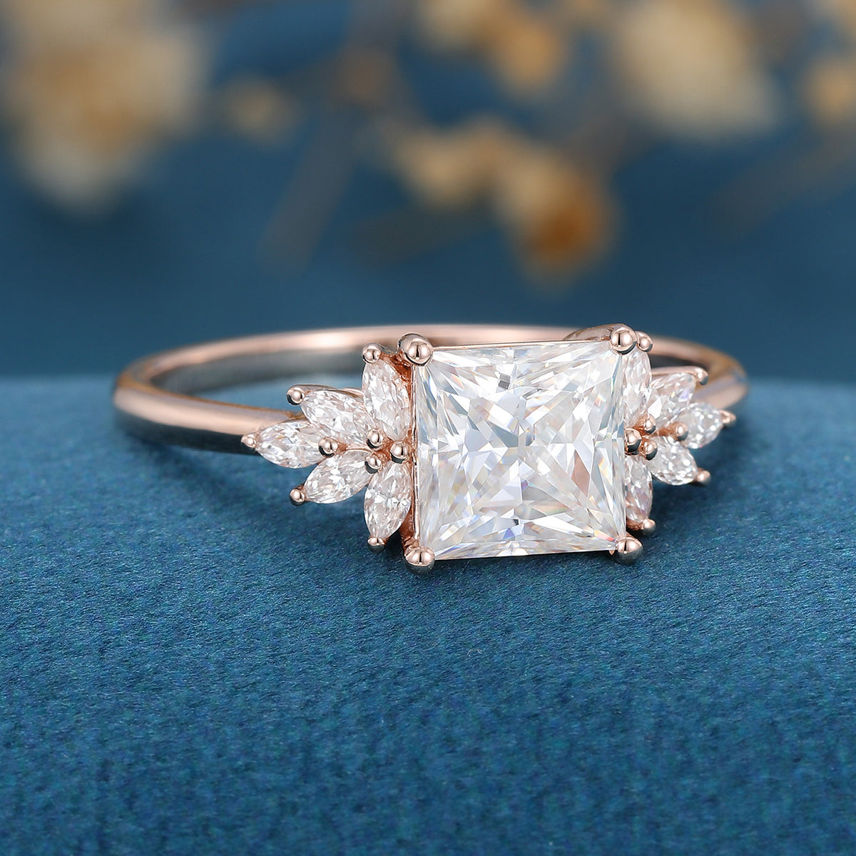 2 Carat Princess cut Moissanite cluster Engagement Ring