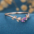 Marquise Amethyst leaf Curved Wedding Band Ring