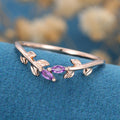 Marquise Amethyst leaf Curved Wedding Band Ring