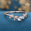 Marquise Moonstone leaf Curved Wedding Band Ring