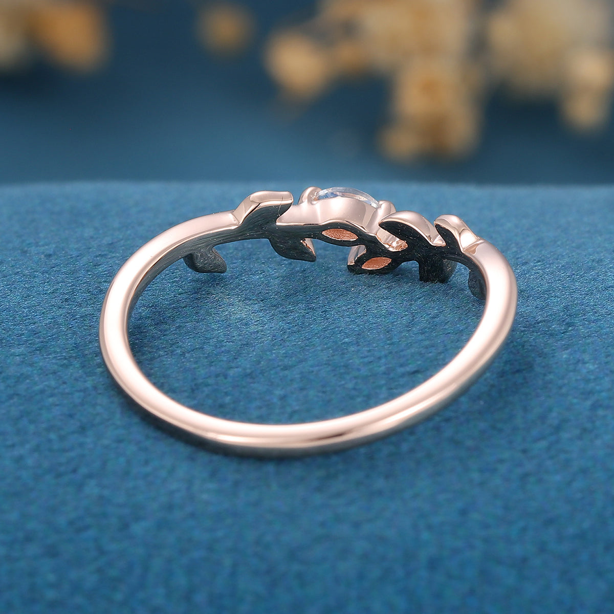 Marquise Moonstone leaf Curved Wedding Band Ring