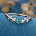 Marquise cut emerald leaf Curved Wedding Band Ring