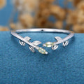 Marquise Cut Olivine leaf Curved Wedding Band Ring