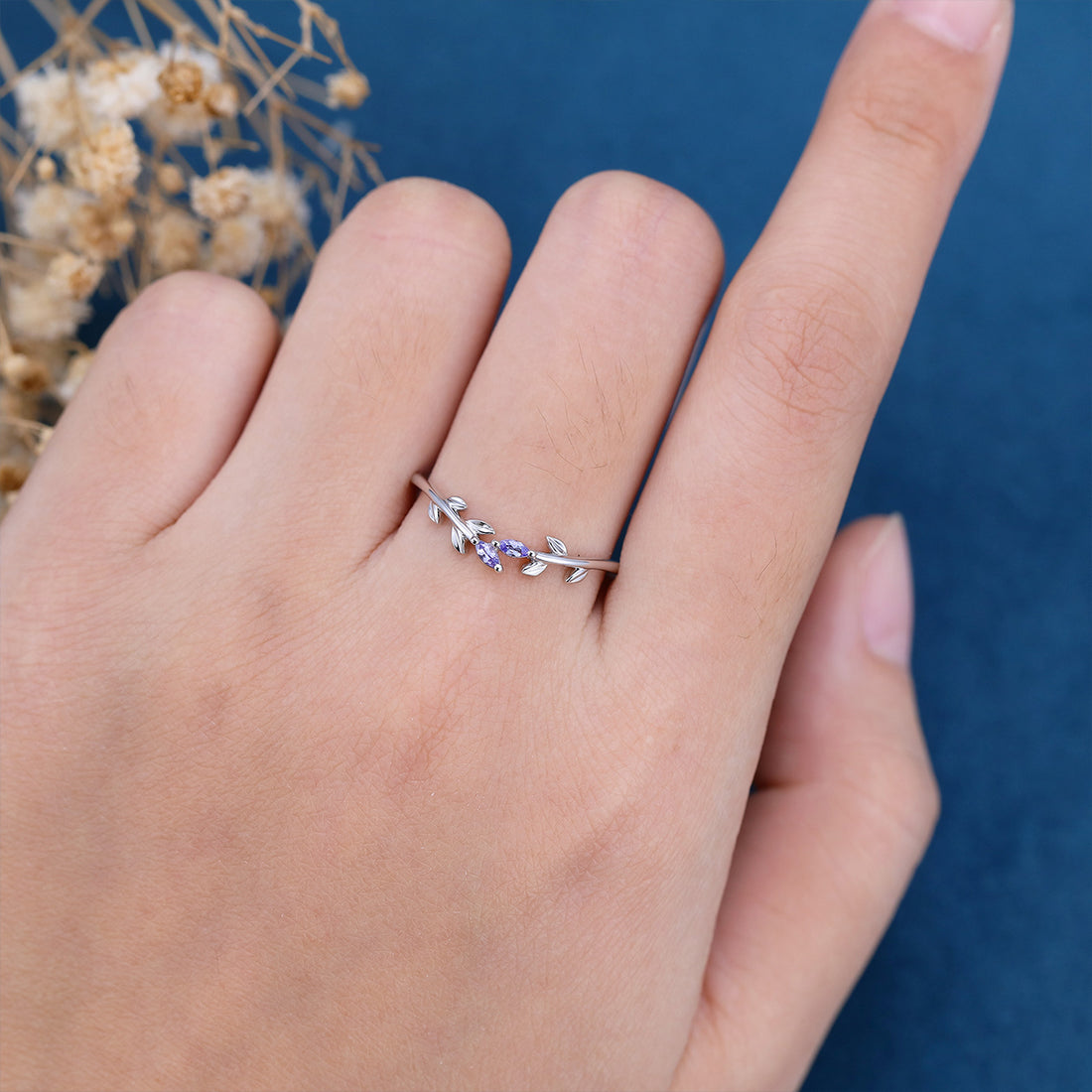 Marquise Tanzanite leaf Curved Wedding Band Ring