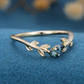 Marquise cut Blue Green Sapphire leaf Curved Wedding Band Ring