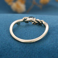 Marquise cut Blue Green Sapphire leaf Curved Wedding Band Ring