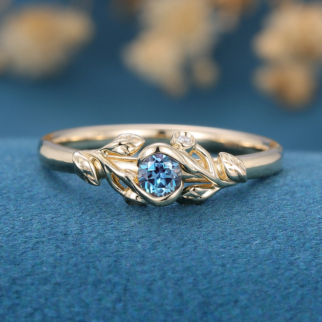 Round cut Lab Alexandrite Cluster Flower Simple Engagement ring