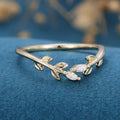 Marquise cut Moissanite | diamond leaf Curved Wedding Band Ring