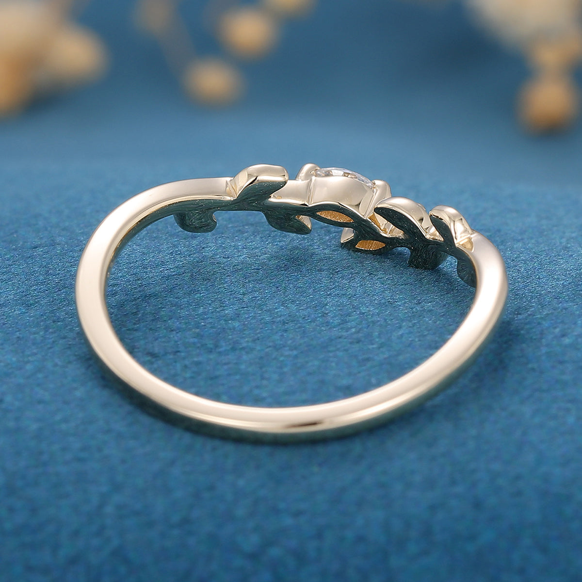 Marquise cut Moissanite | diamond leaf Curved Wedding Band Ring