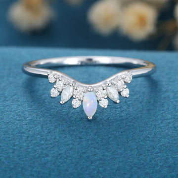 Marquise Opal/Diamond Curved Wedding Band Ring