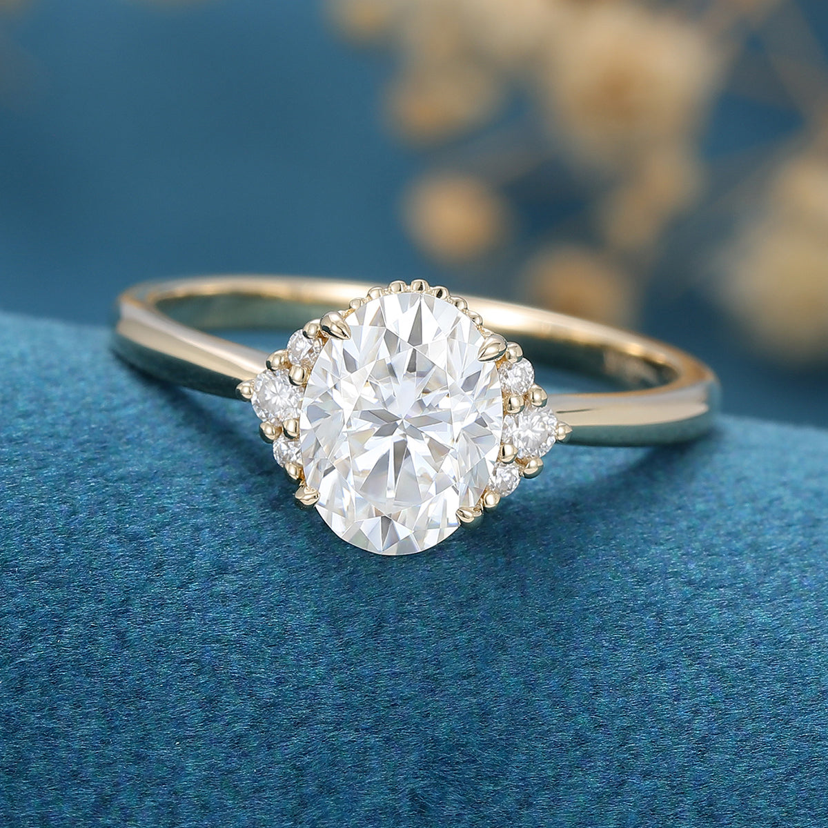 Oval cut Moissanite Cluster Engagement Ring
