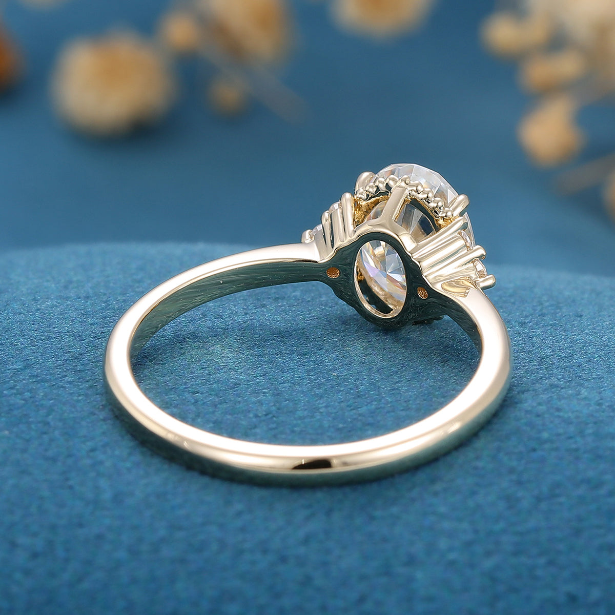 Oval cut Moissanite Cluster Engagement Ring
