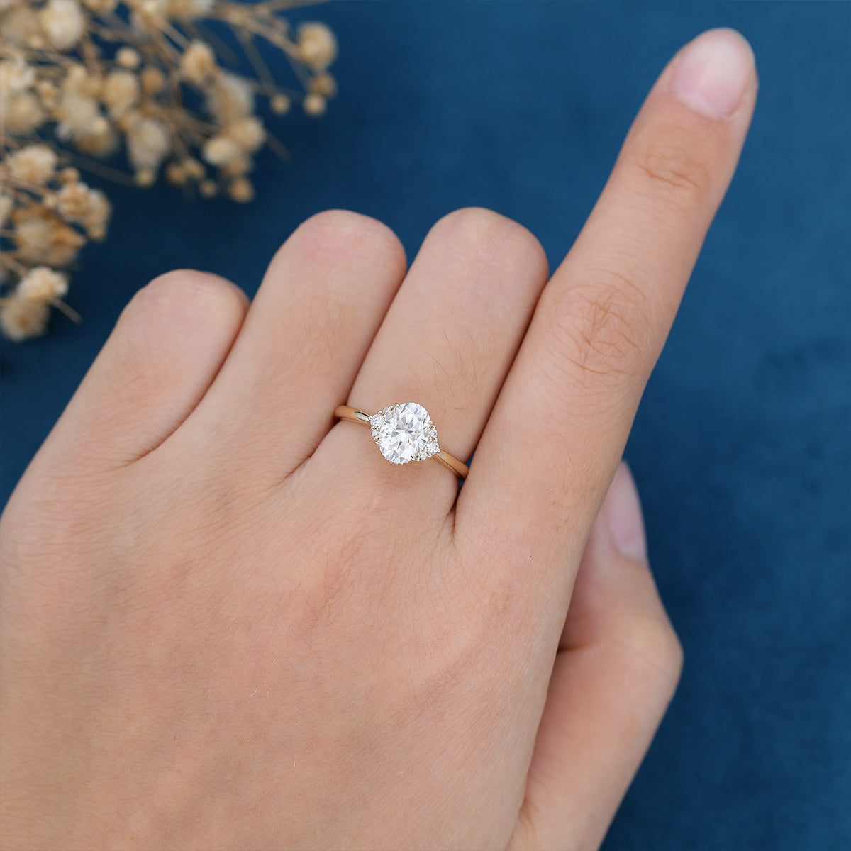 Oval cut Moissanite Cluster Engagement Ring