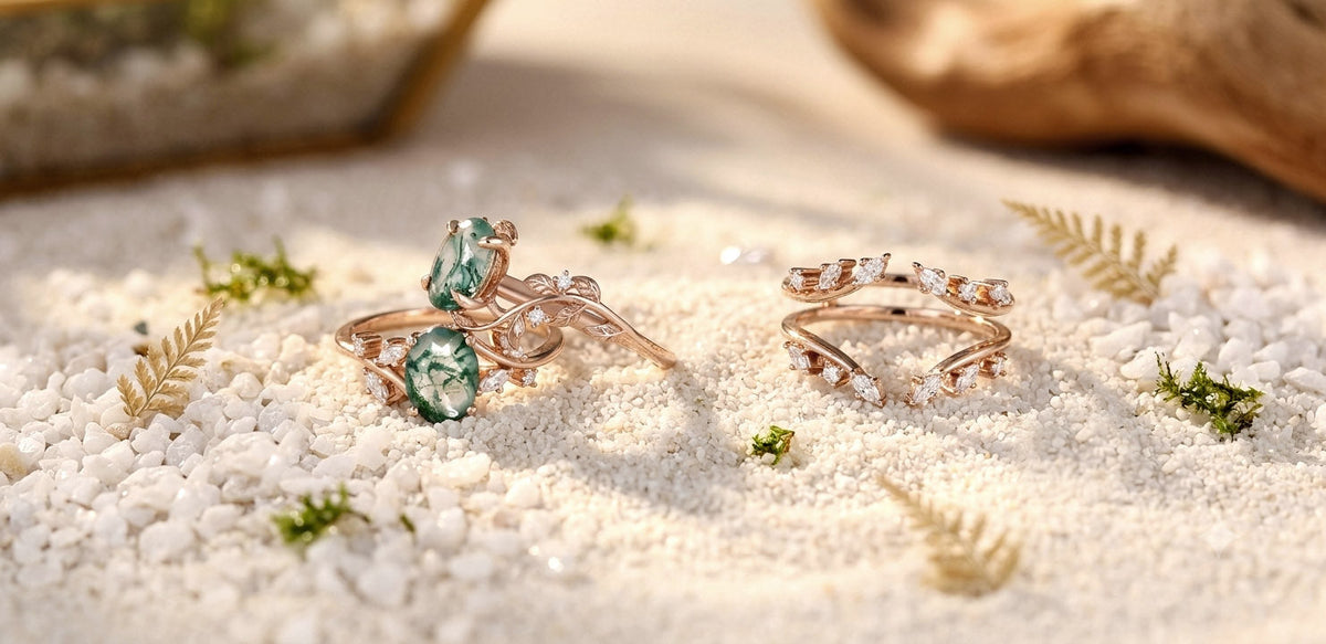 How to Match a Moss Agate Engagement Ring with a Wedding Band