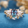 1.5Carat Oval Lab Alexandrite Cluster Engagement Ring Bridal Set