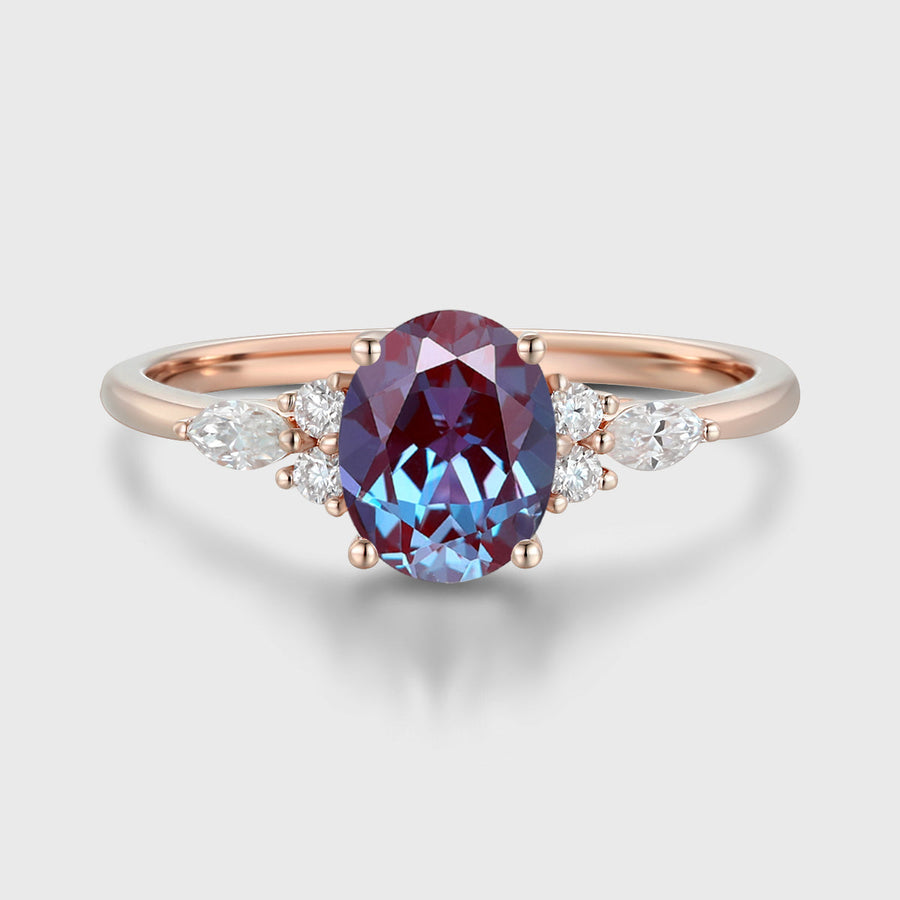 Oval cut Lab Alexandrite | Diamond Engagement ring