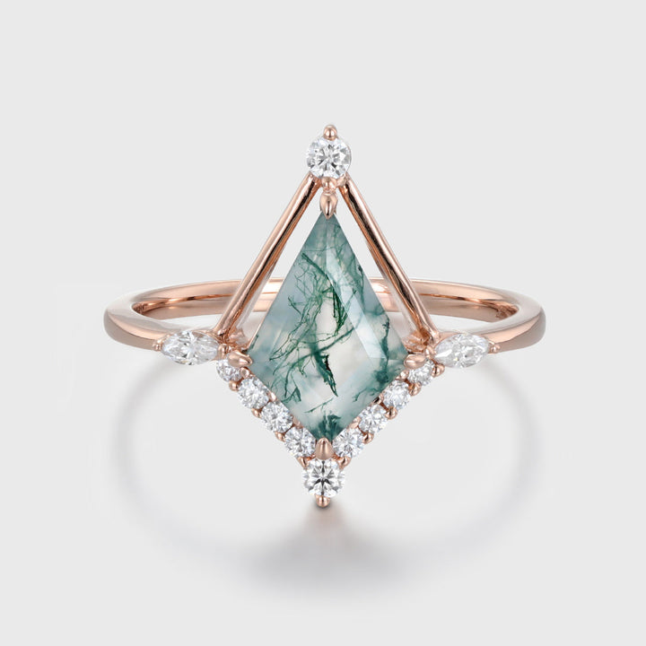 Kite cut Moss Agate Gold Engagement Ring