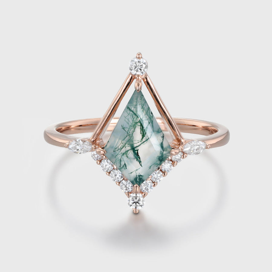 Kite cut Moss Agate Gold Engagement Ring