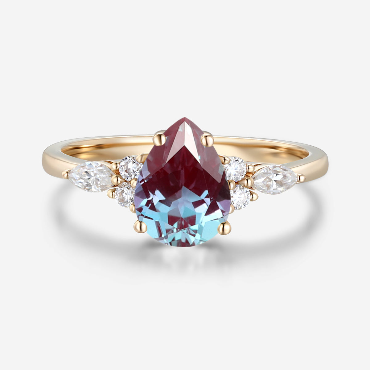 Pear cut Lab Alexandrite Engagement ring for Women