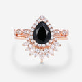 Pear Black Onyx Halo Diamond Half Eternity Engagement ring