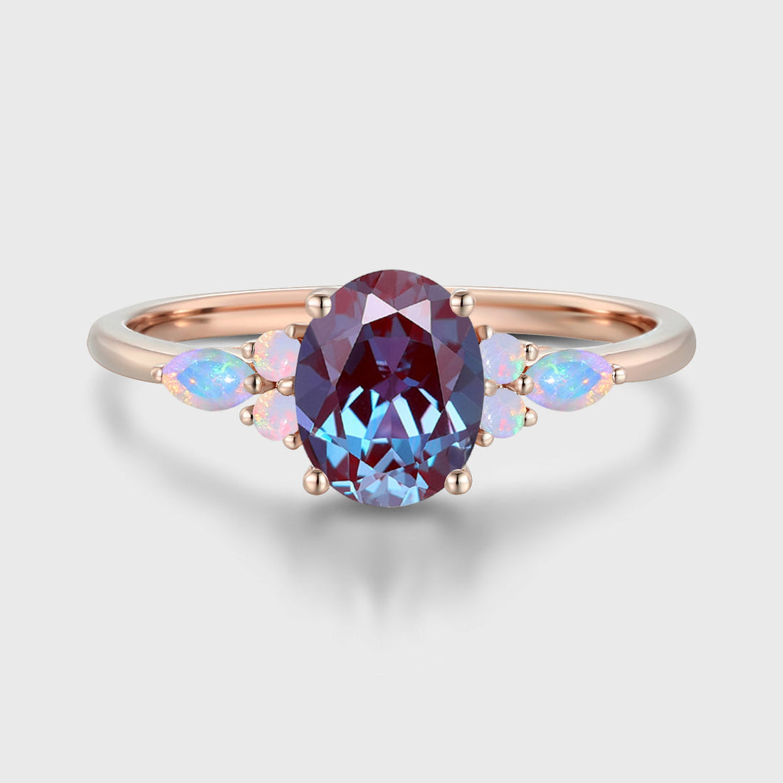 Oval cut Lab Alexandrite | Opal Engagement ring