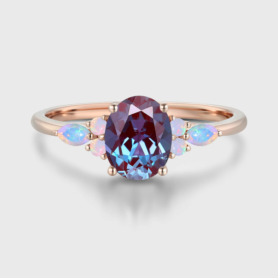 Oval cut Lab Alexandrite | Opal Engagement ring