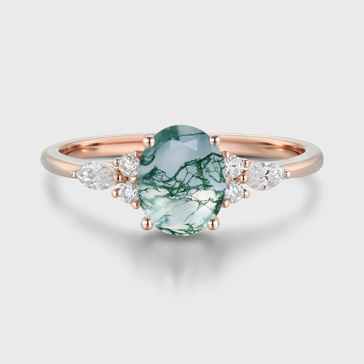 Oval cut Moss Agate | Diamonds Engagement ring