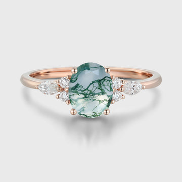 Oval cut Moss Agate | Diamonds Engagement ring