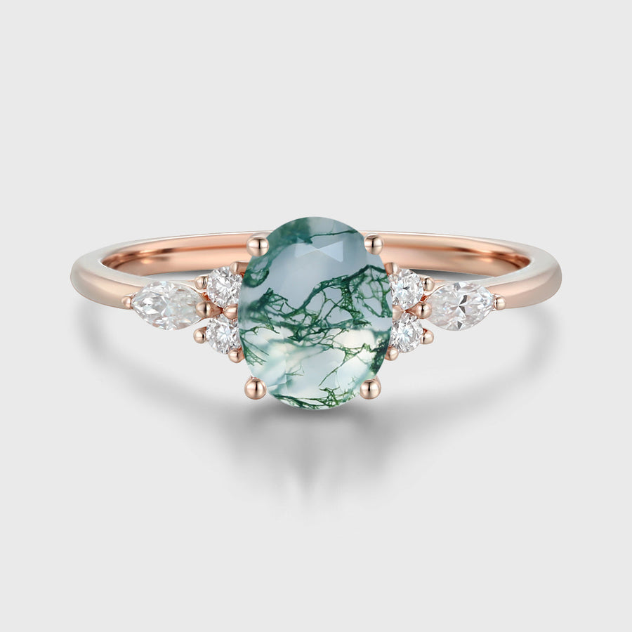Oval cut Moss Agate | Diamonds Engagement ring