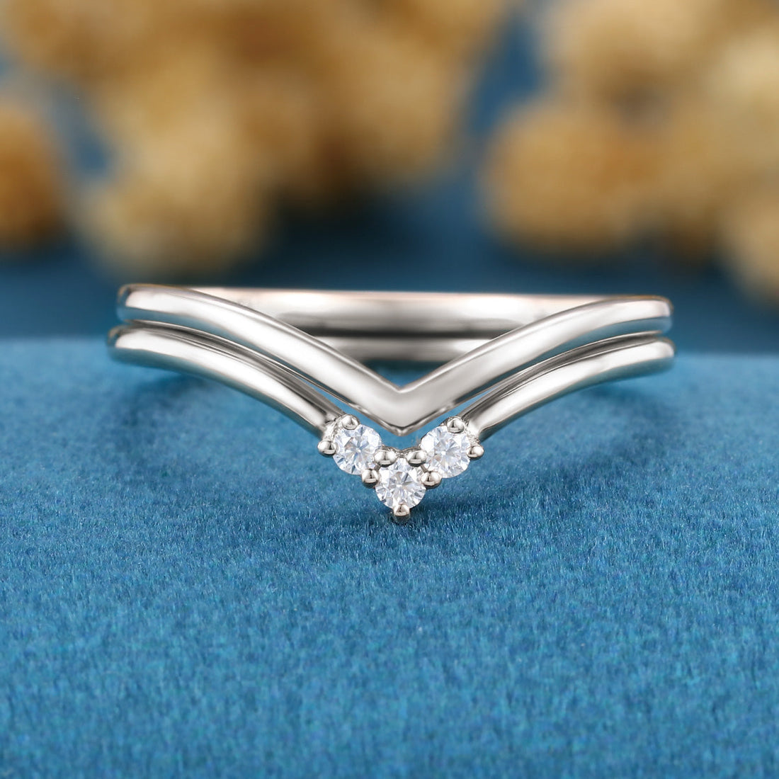Double Diamond Curve Wedding Band Matching Engagement ring