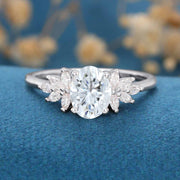 1.5 Carat Vintage Oval cut Moissanite Cluster Engagement Ring for Women