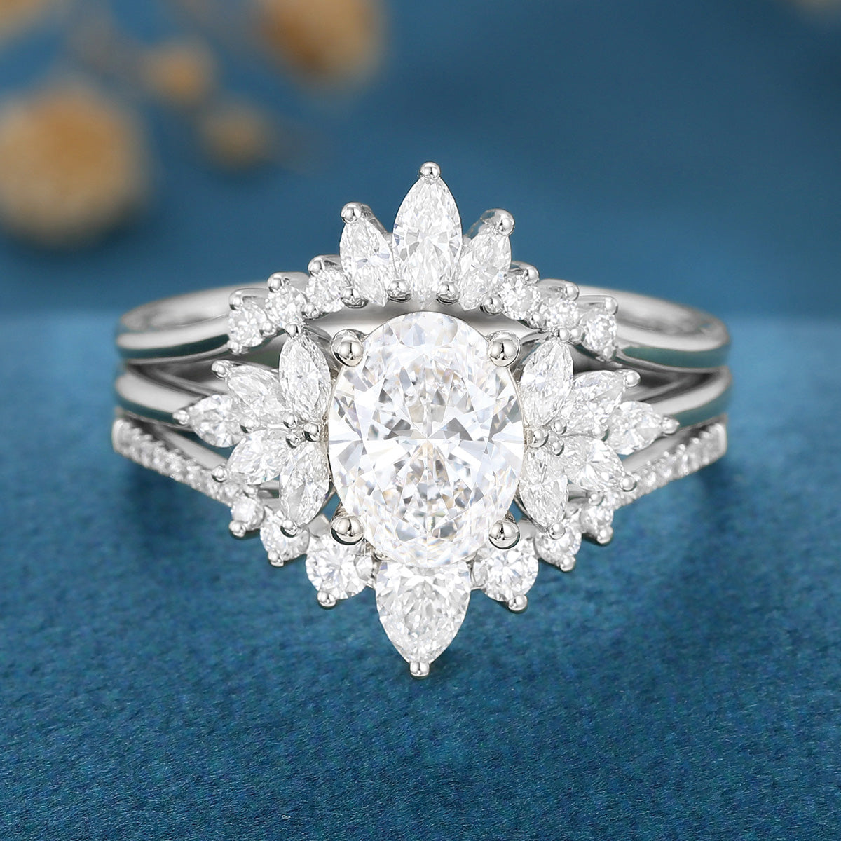 Oval cut 1.5Carat Lab grown Diamond Wedding bridal set
