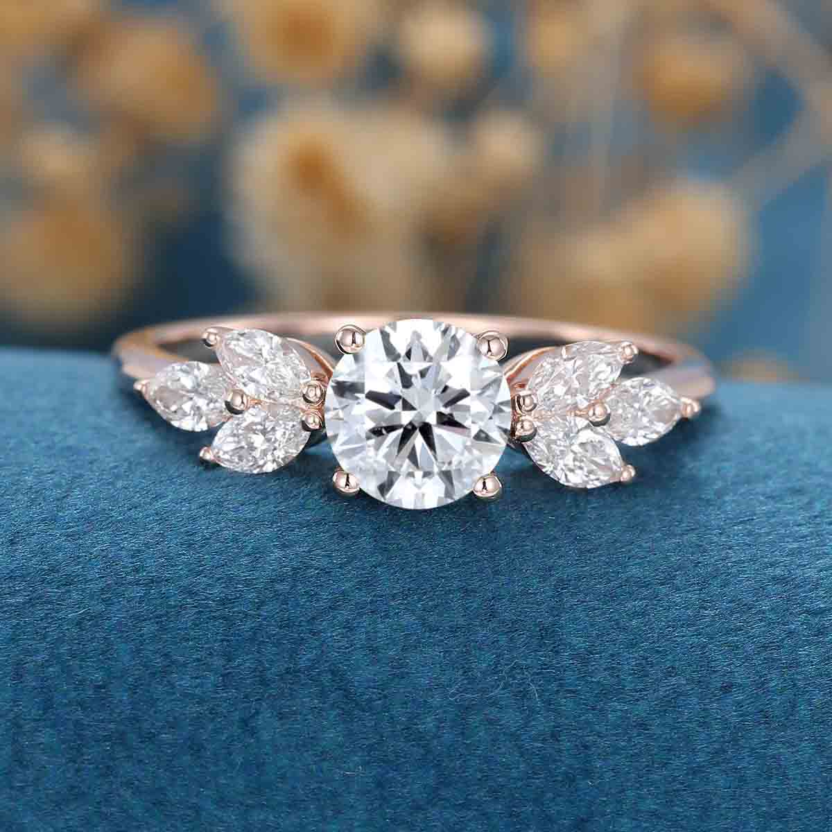 1.0CT~5.0CT Round cut Lab Grown Diamond Cluster Engagement Ring