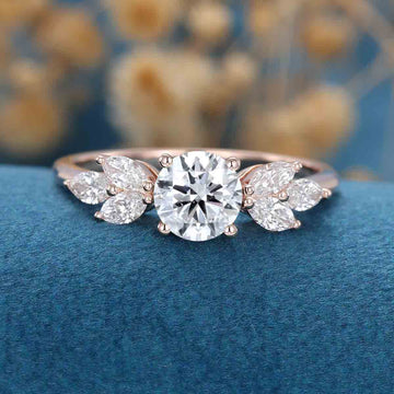 1.0CT~5.0CT Round cut Lab Grown Diamond Cluster Engagement Ring