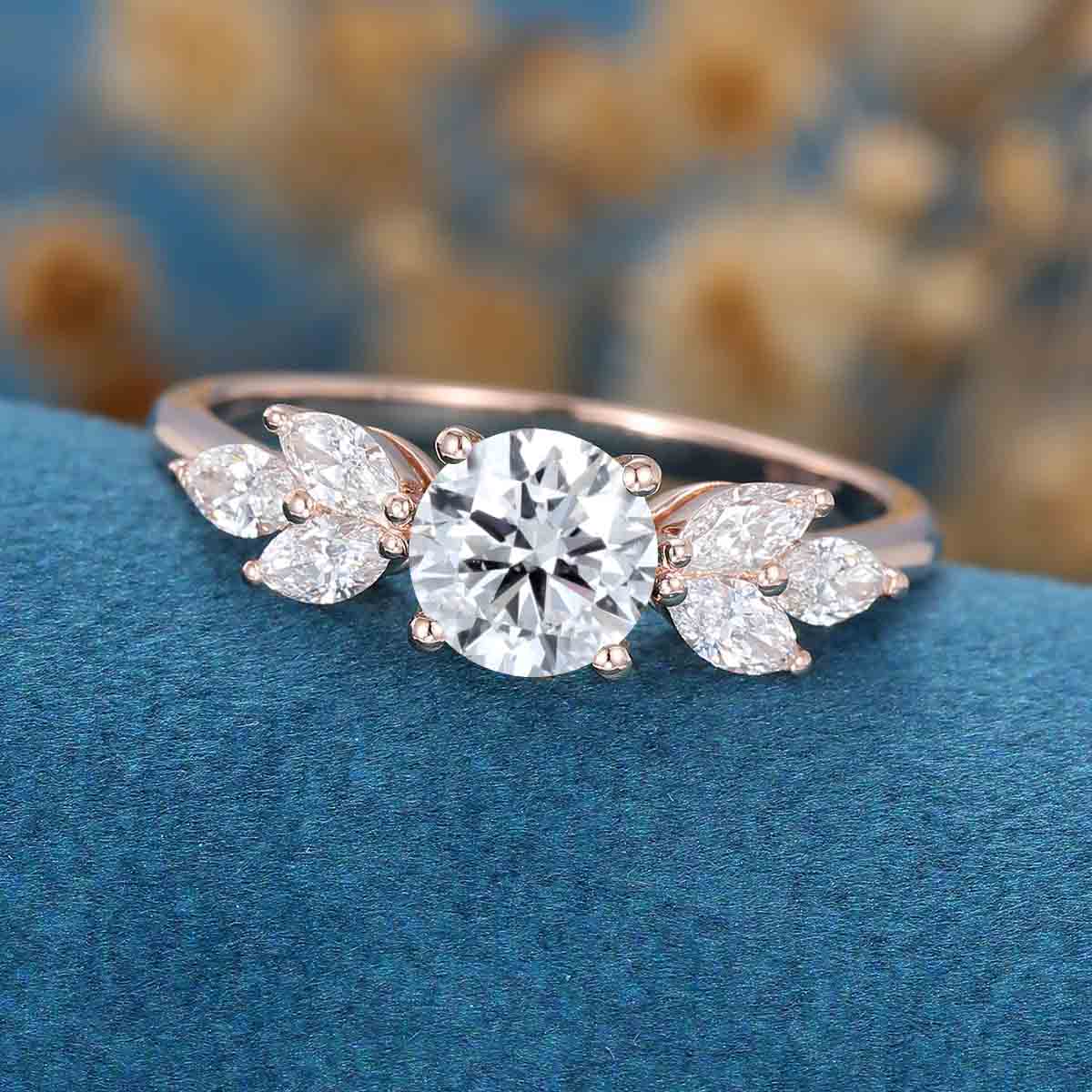 1.0CT~5.0CT Round cut Lab Grown Diamond Cluster Engagement Ring