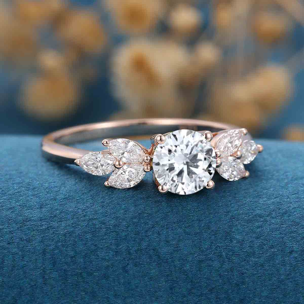 1.0CT~5.0CT Round cut Lab Grown Diamond Cluster Engagement Ring