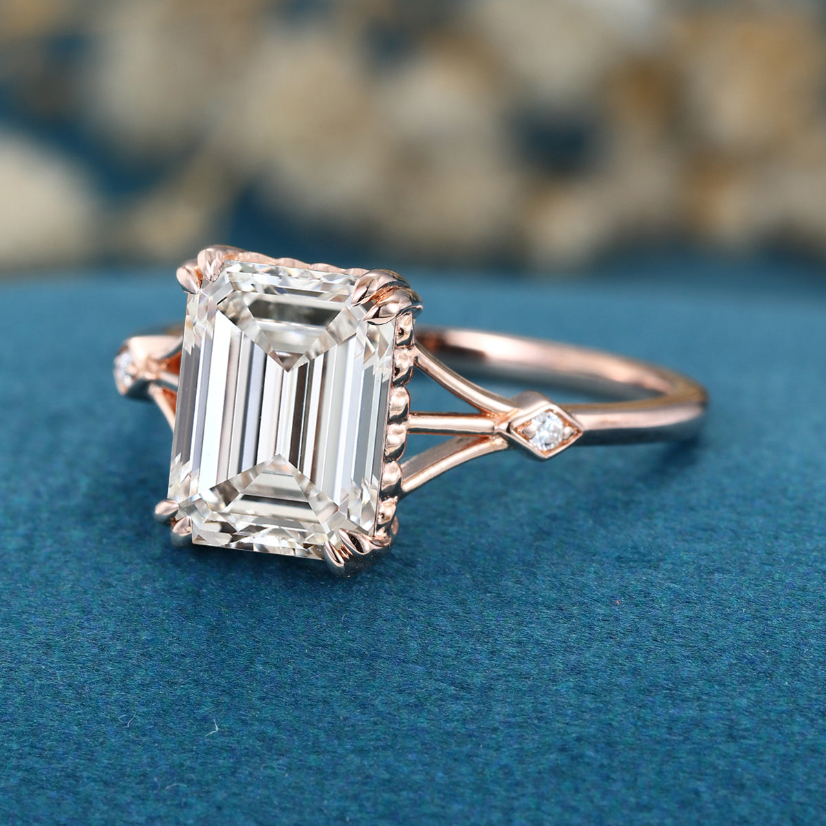 1.0CT~5.0CT Emerald cut Lab Grown Diamond Engagement Ring