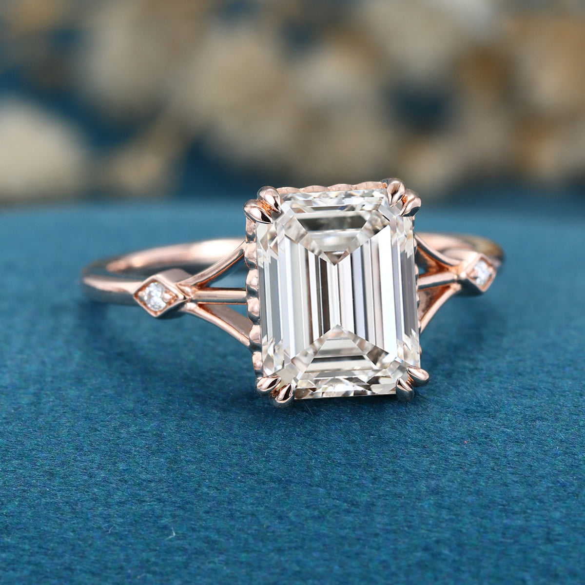 1.0CT~5.0CT Emerald cut Lab Grown Diamond Engagement Ring