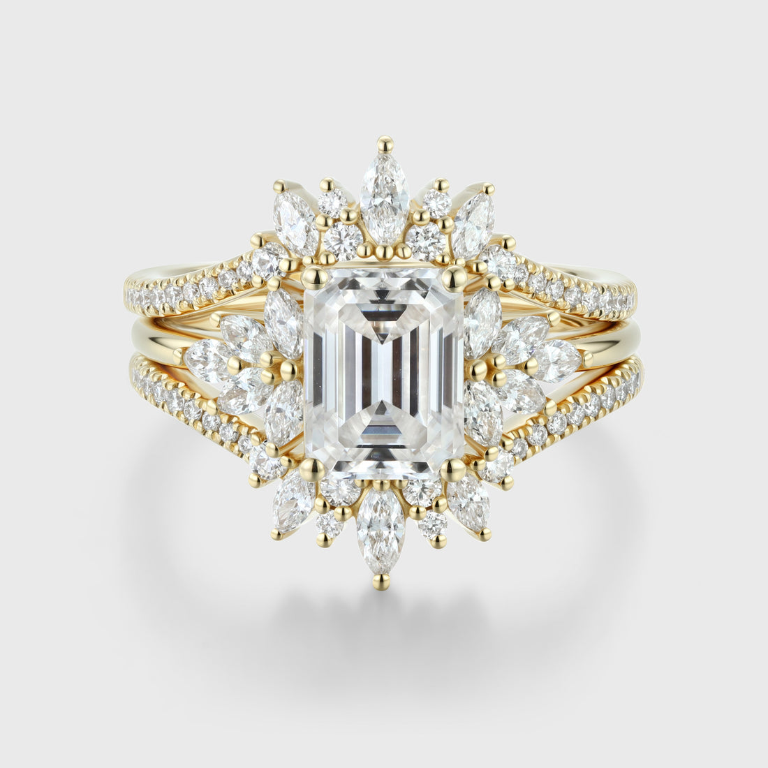 1.0CT~5.0CT Emerald cut Lab grown Diamond Cluster Engagement Ring Set
