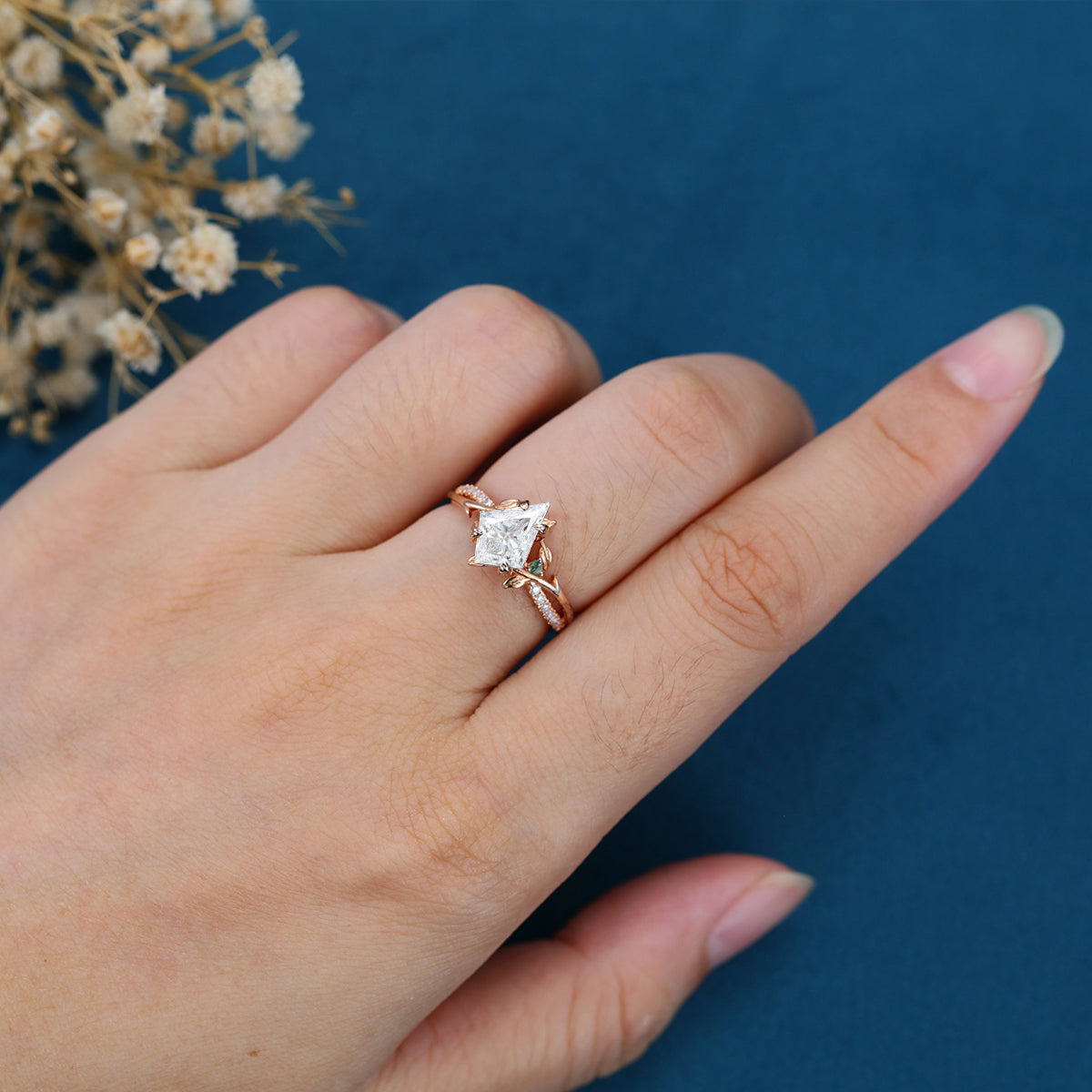 1.0CT~5.0CT Kite cut Lab Grown Diamond Pave Engagement Ring