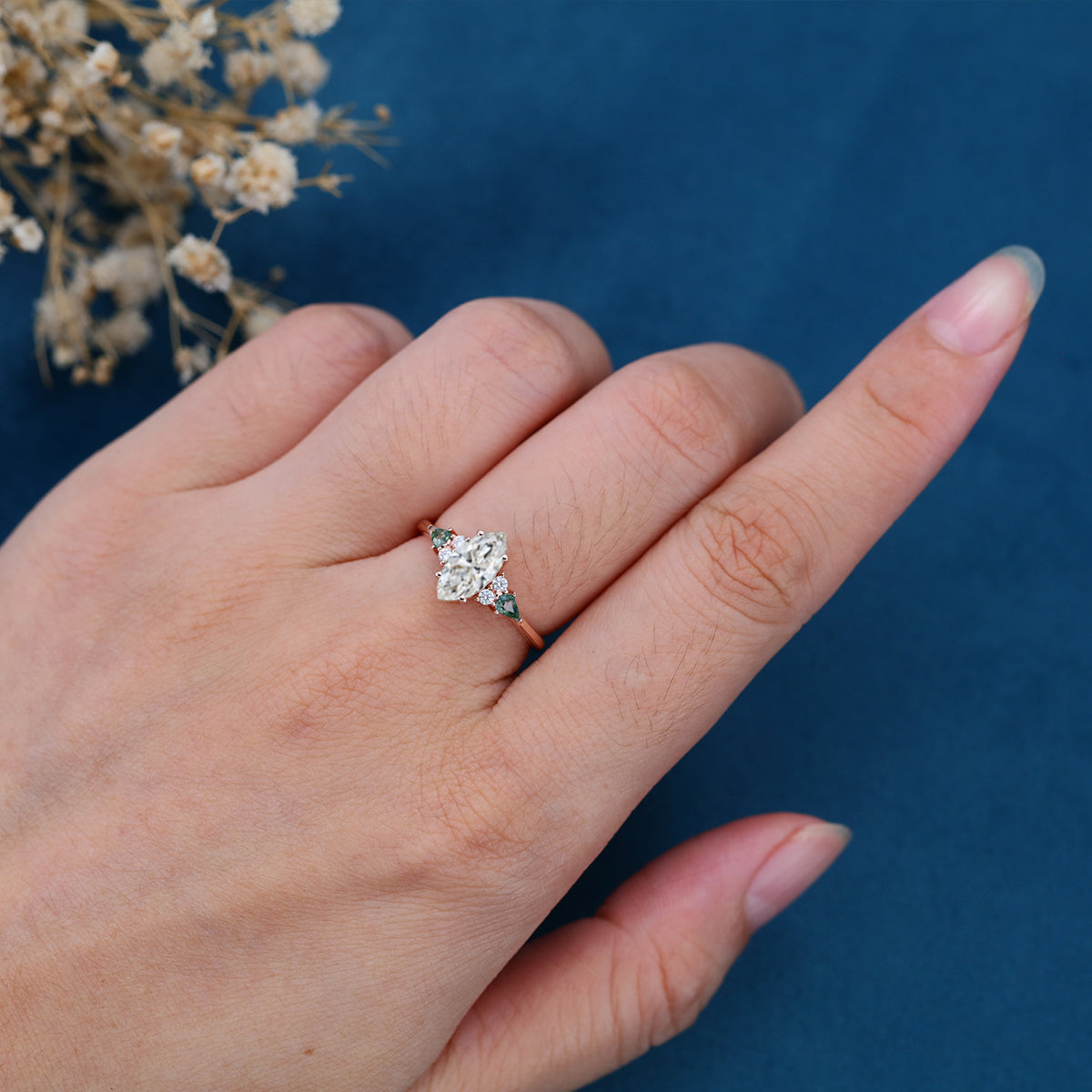 1.0CT~5.0CT Marquise cut Lab Grown Diamond Cluster Engagement Ring