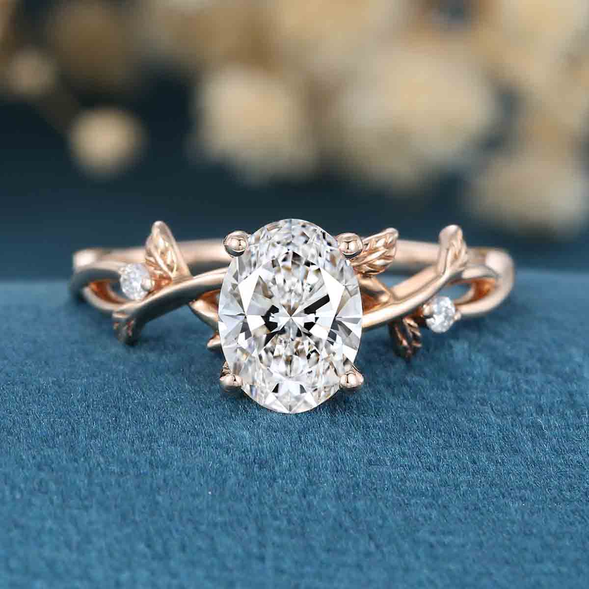1.0CT~5.0CT Oval cut Lab Grown Diamond Nature Inspired Engagement Ring
