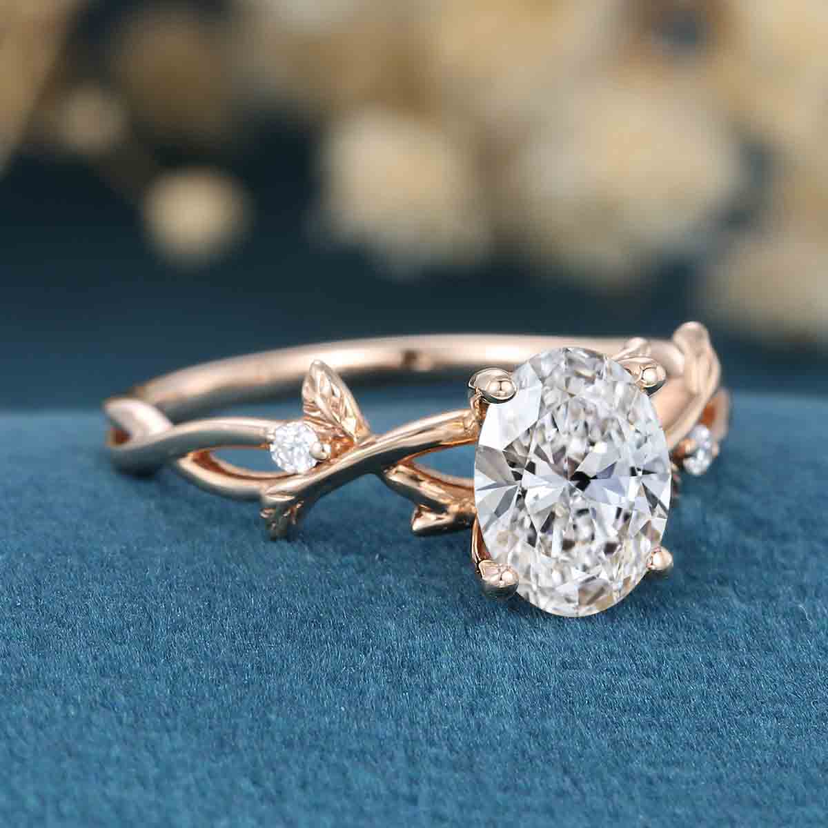 1.0CT~5.0CT Oval cut Lab Grown Diamond Nature Inspired Engagement Ring