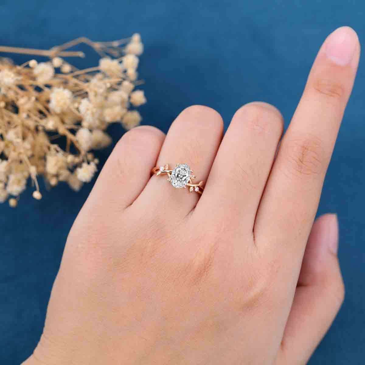 1.0CT~5.0CT Oval cut Lab Grown Diamond Nature Inspired Engagement Ring