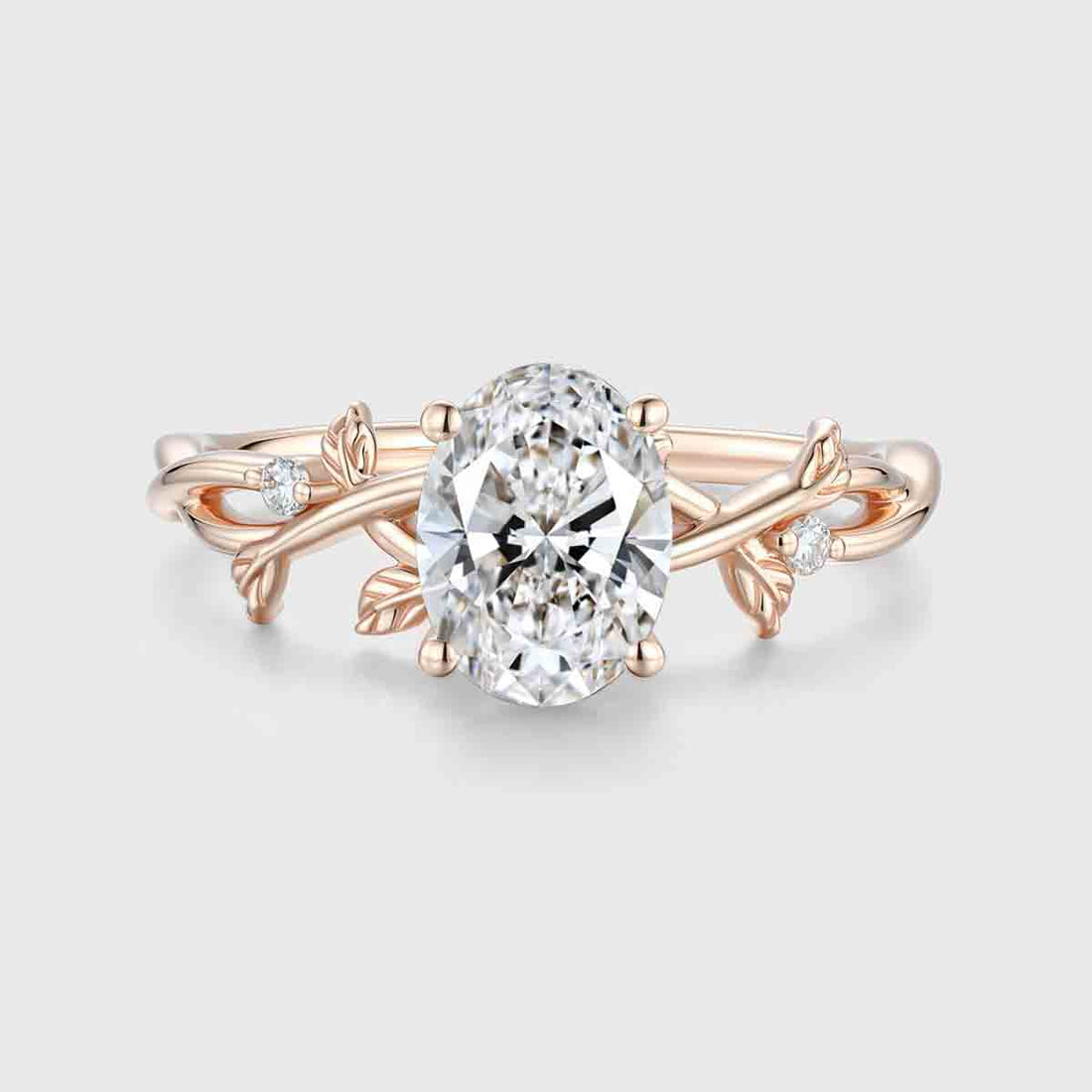 1.0CT~5.0CT Oval cut Lab Grown Diamond Nature Inspired Engagement Ring