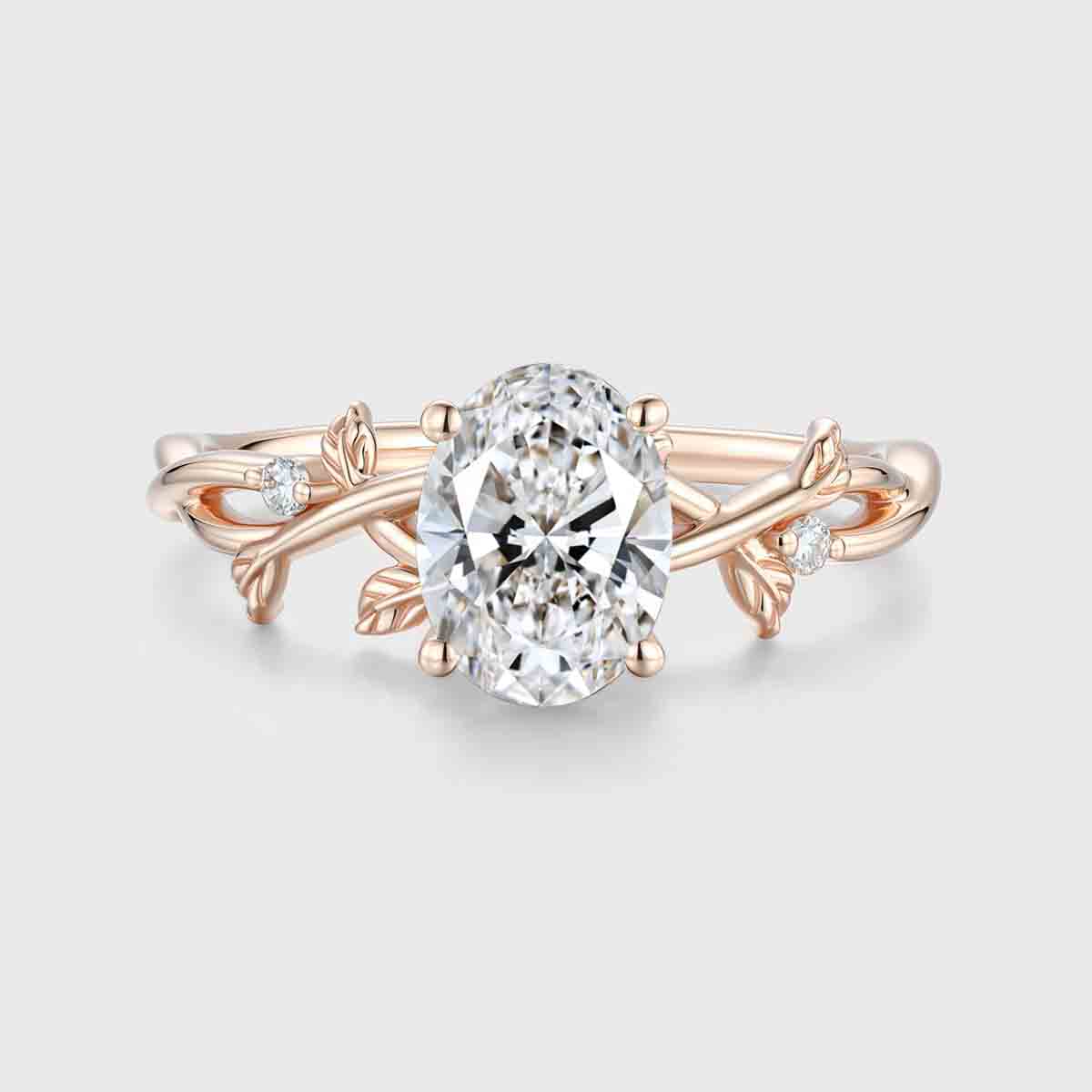 1.0CT~5.0CT Oval cut Lab Grown Diamond Nature Inspired Engagement Ring